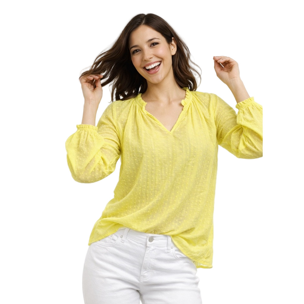 J. Crew Yellow Novelty Artist Popover Swiss Dot Sheer Blouse